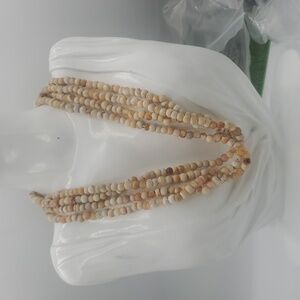 Elegant Beaded Necklace in Precious Stone And Coral Cream and Tan 24 Inch N3633